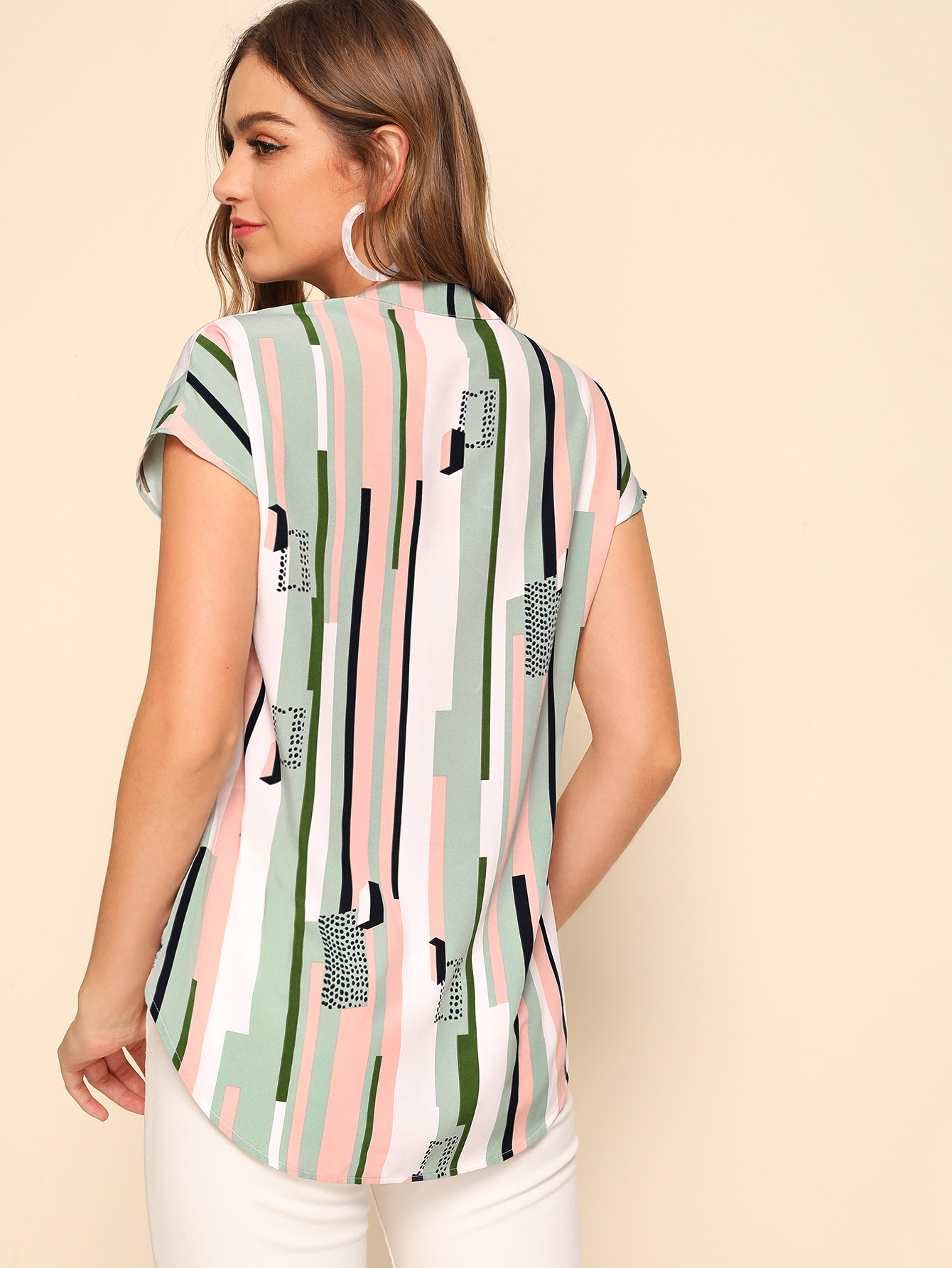 notch neck batwing sleeve striped top-spanish romwe sitio móvil