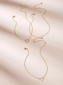 Collar de cadena con diseño geométrico 3 piezas - Amarillo Oro - Ver 2