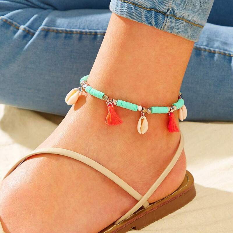 

Tassel & Shell Charm Anklet 1pc, Multicolor