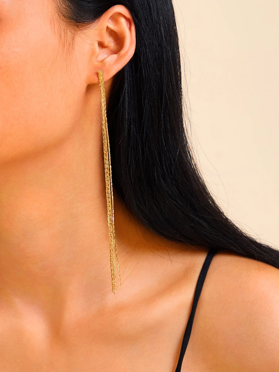 Metal Tassel Drop Earrings 1pair - Yellow Gold - View 1