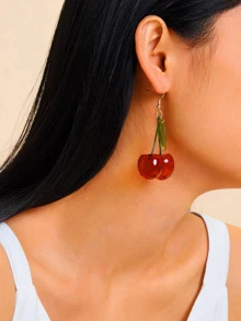 Pendientes largos con diseño de cereza 1 par