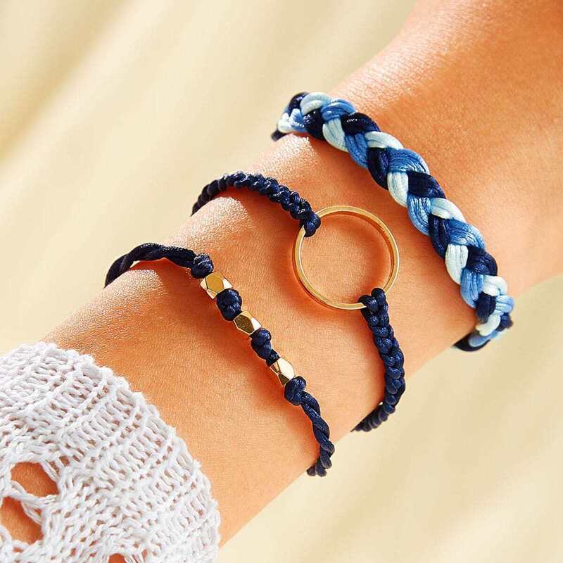 

Ring Decor Braided String Bracelet 3pcs, Multicolor