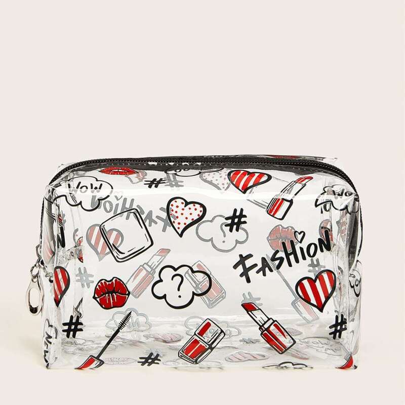 

Lipstick & Mouth Pattern Transparent Bag, Multicolor