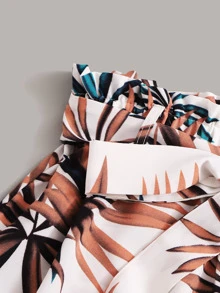 SHEIN VCAY Tropical Leaf Print Paperbag Shorts - Multicolor - View 4