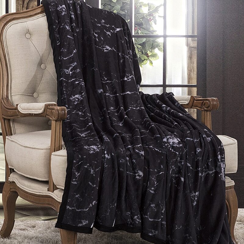 

Marble Pattern Print Blanket 1pc, Black
