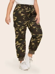 Veel kleurig Sporten Camouflage Grote maten broeken Zak | SHEIN Nederland