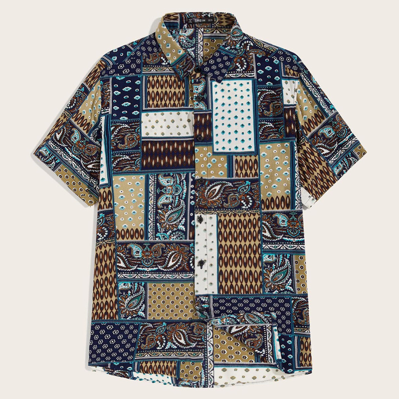 

Guys Paisley Print Patchwork Shirt, Multicolor
