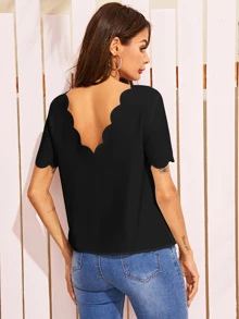 SHEIN Top ribete en abanico con botón delantero - Negro - Ver 2