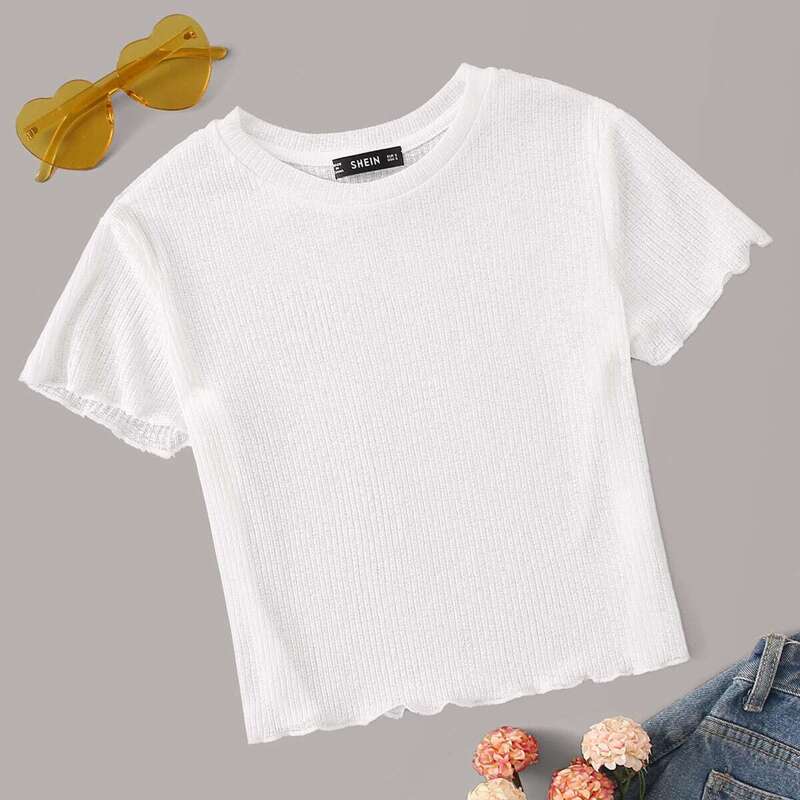

Lettuce Trim Rib-knit Top, White