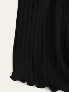 SHEIN EZwear Embroidered Sunflower Lettuce Trim Rib-knit Bardot Top - Black - View 5