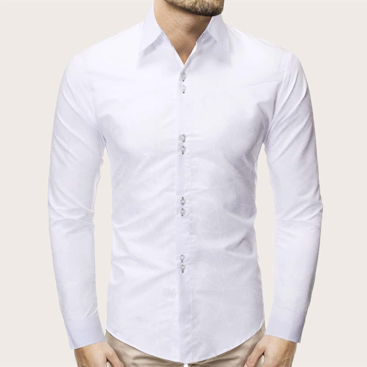

Guys Geo Print Button Front Shirt, White