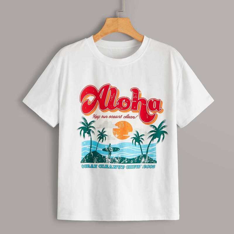

Tropical & Letter Graphic Tee, White