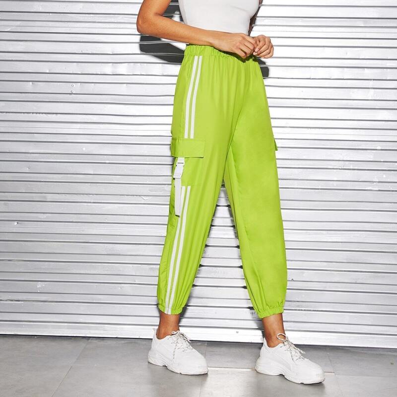 

Side Striped Buckle Cargo Pants, Green