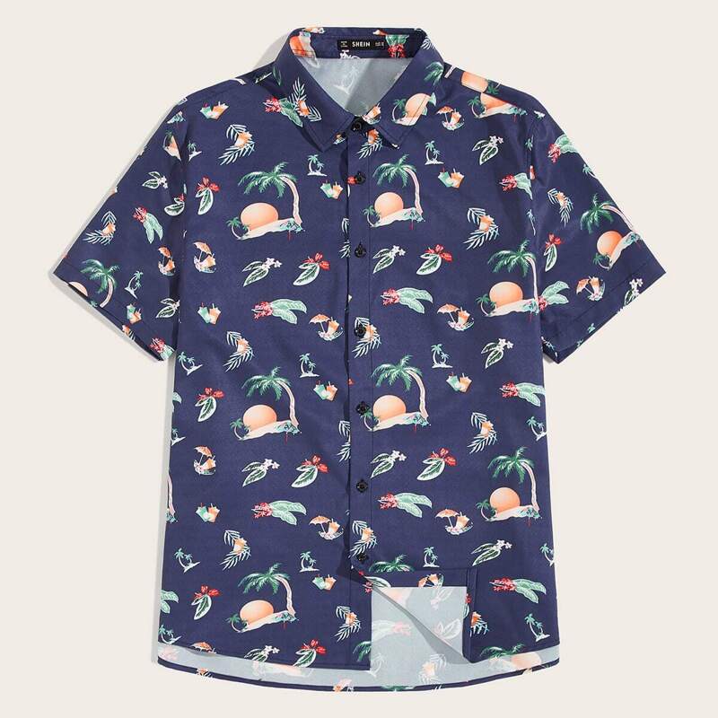 

Guys Tropical Print Shirt, Navy