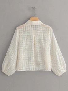 Floral Print Sheer Mesh Shirt - Beige - View 2