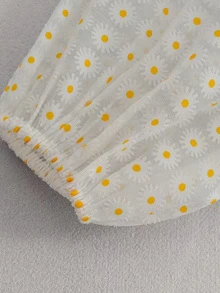 Floral Print Sheer Mesh Shirt - Beige - View 4