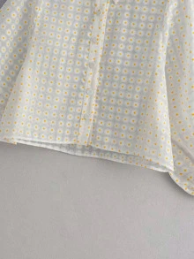 Floral Print Sheer Mesh Shirt - Beige - View 3