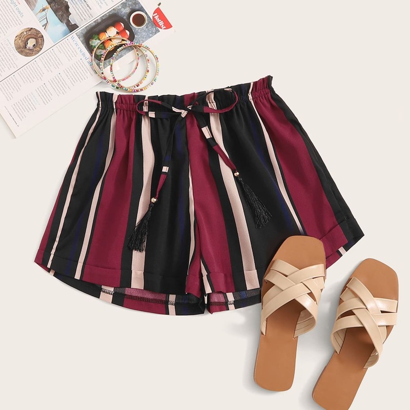 

Block Stripe Drawstring Waist Shorts, Multicolor
