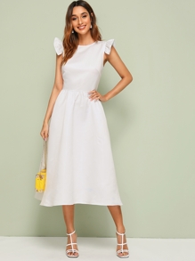 Ruffle Trim Fit And Flare Solid Dress