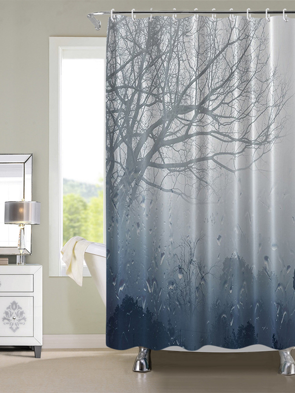 Tree Pattern Waterproof Shower Curtain With 12hooks