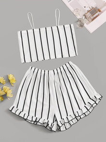 Striped Ruffle Hem Cami PJ Set