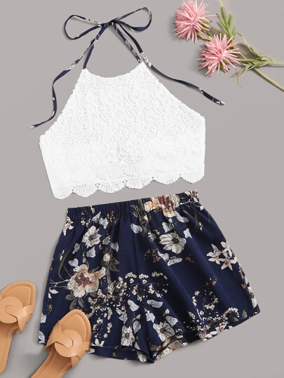 Multicolorido Laço Contraste Floral Boho Roupas de 2pçs