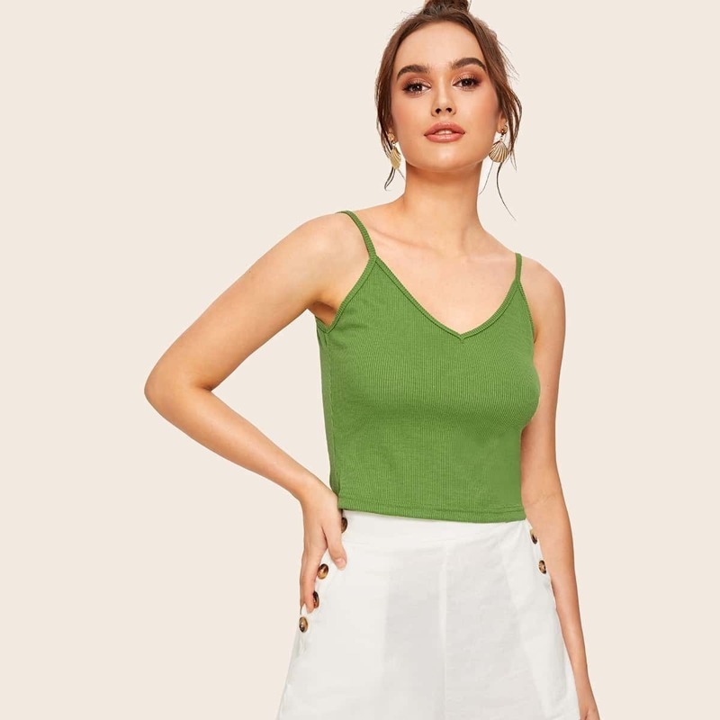

Ribbed Solid Cami Top, Green