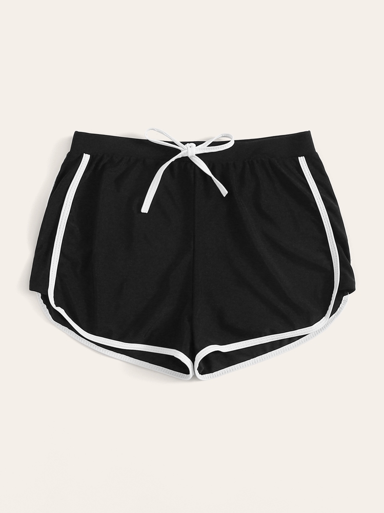 Braga de natación con cordón unida en contraste - Negro - Añade 5