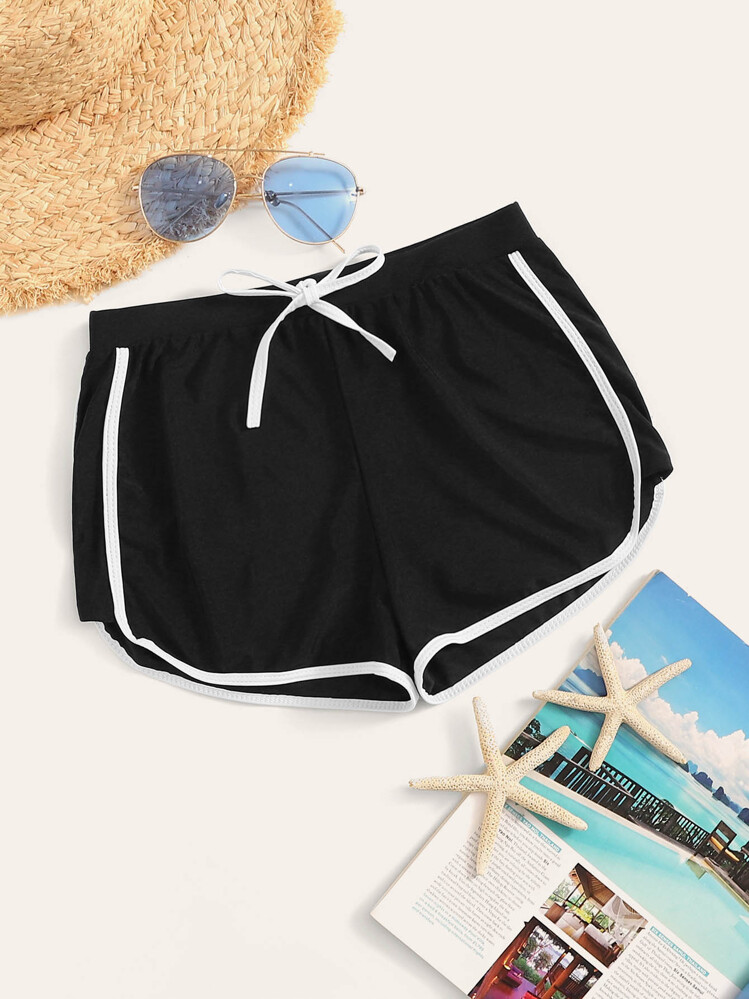 Braga de natación con cordón unida en contraste - Negro - Añade 1