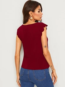 SHEIN Clasi 鎖孔領貝殼邊上衣 - 酒紅色 - 查看 2