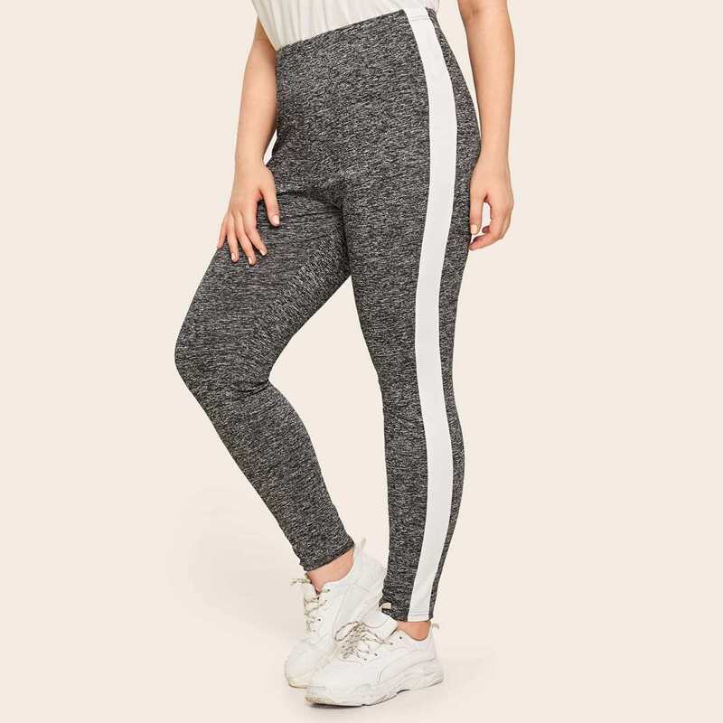 

Plus Contrast Side Panel Marled Leggings, Grey