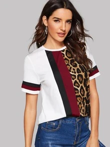 SHEIN LUNE Top panel de leopardo con costura - Multicolor - Ver 3