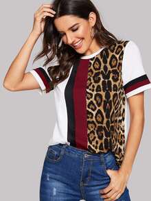 SHEIN LUNE Top panel de leopardo con costura - Multicolor - Ver 4