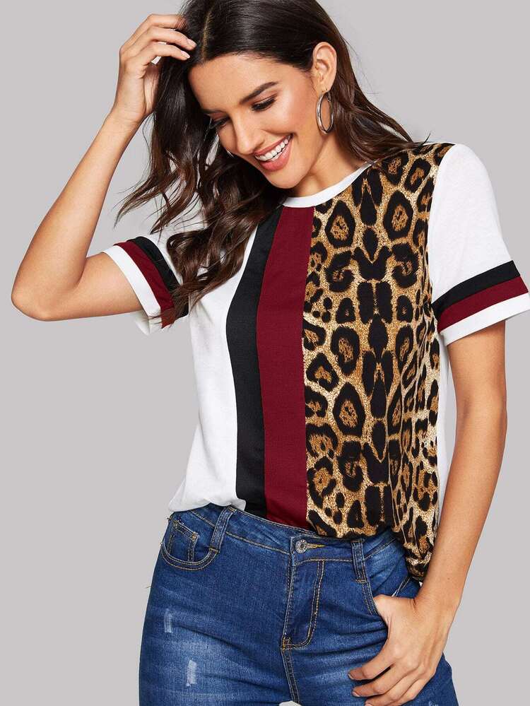 SHEIN LUNE Áo thun Khối Màu Báo Nhiều màu Casual - Nhiều màu - Xem 4