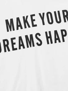 SHEIN Girls Slogan Graphic Tee and Plaid Pants PJ Set - Black and White - View 4