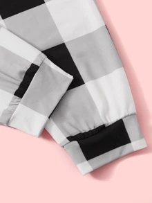 SHEIN Girls Slogan Graphic Tee and Plaid Pants PJ Set - Black and White - View 3
