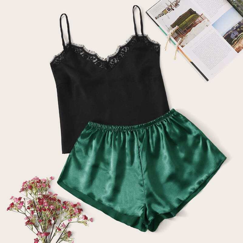 

Eyelash Lace Satin Cami PJ Set, Multicolor