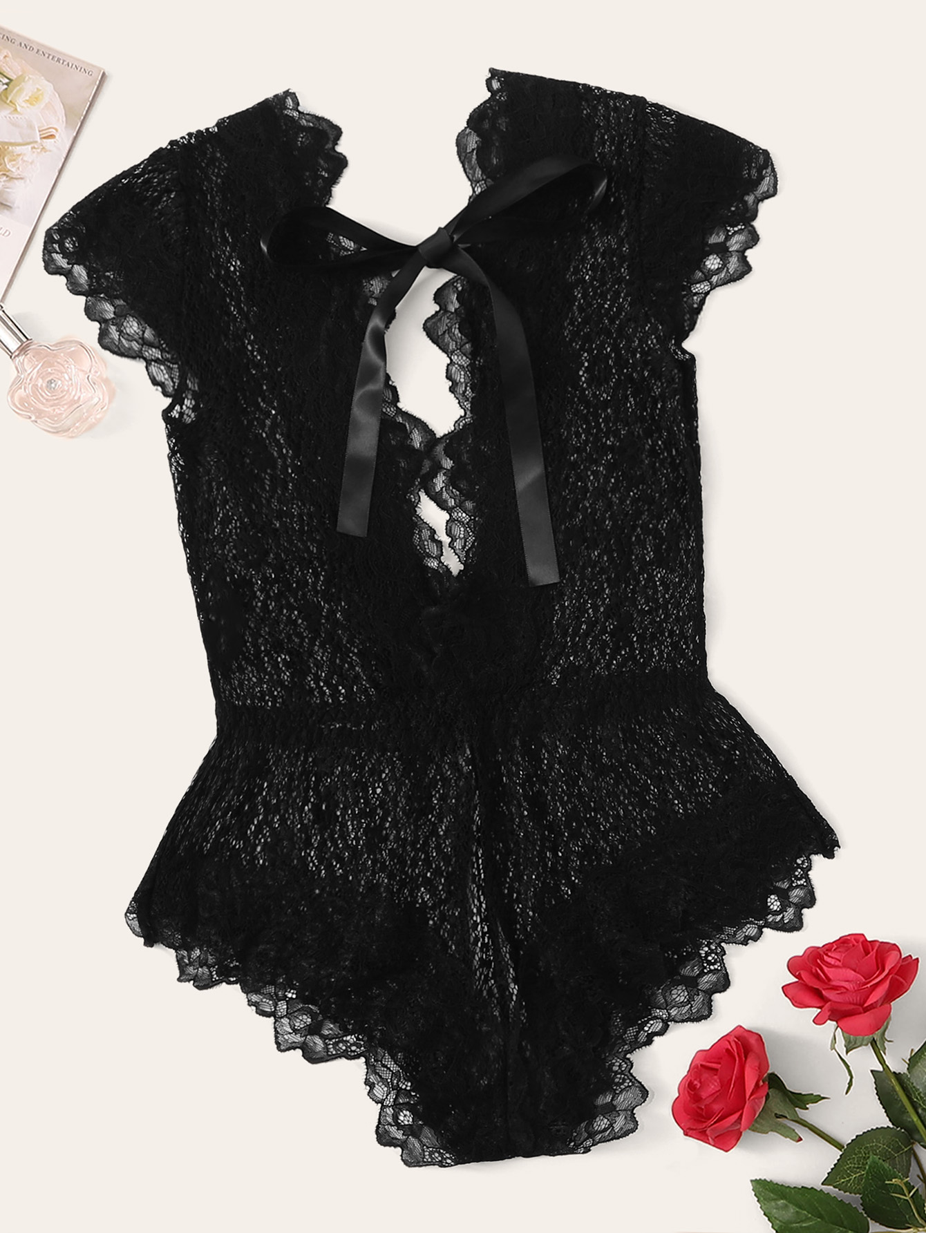 DeepV Knot Back Lace Romper Bodysuit SHEIN UK