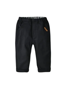 SHEIN Toddler Boys Letter Patched Pants - Black - View 1