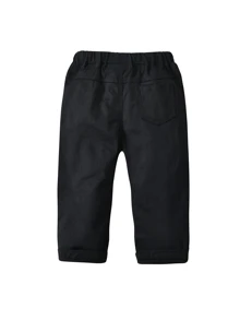 SHEIN Toddler Boys Letter Patched Pants - Black - View 2