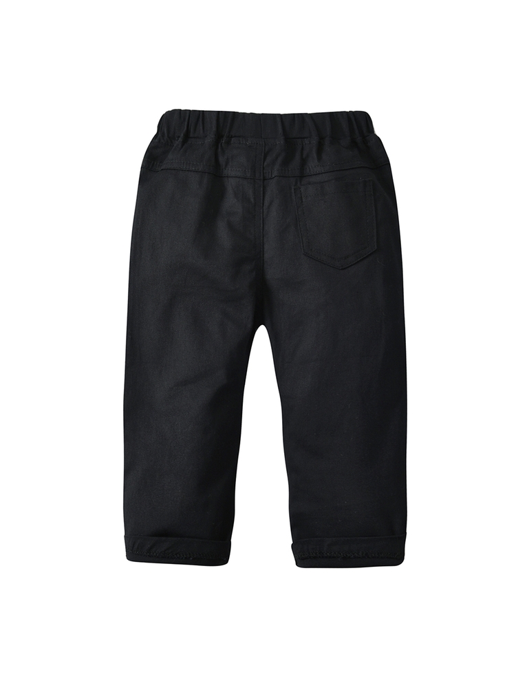 SHEIN 男小童字母貼布褲子 - 黑色 - 查看 2