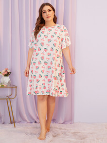 Plus Watermelon & Cherry Ruffle Hem Night Dress
