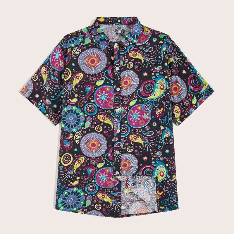 

Guys Paisley Button Front Shirt, Multicolor