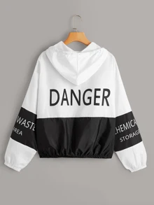SHEIN 字母圖案拼色連帽衫夾克 - 黑與白 - 查看 2