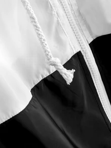 SHEIN 字母圖案拼色連帽衫夾克 - 黑與白 - 查看 4