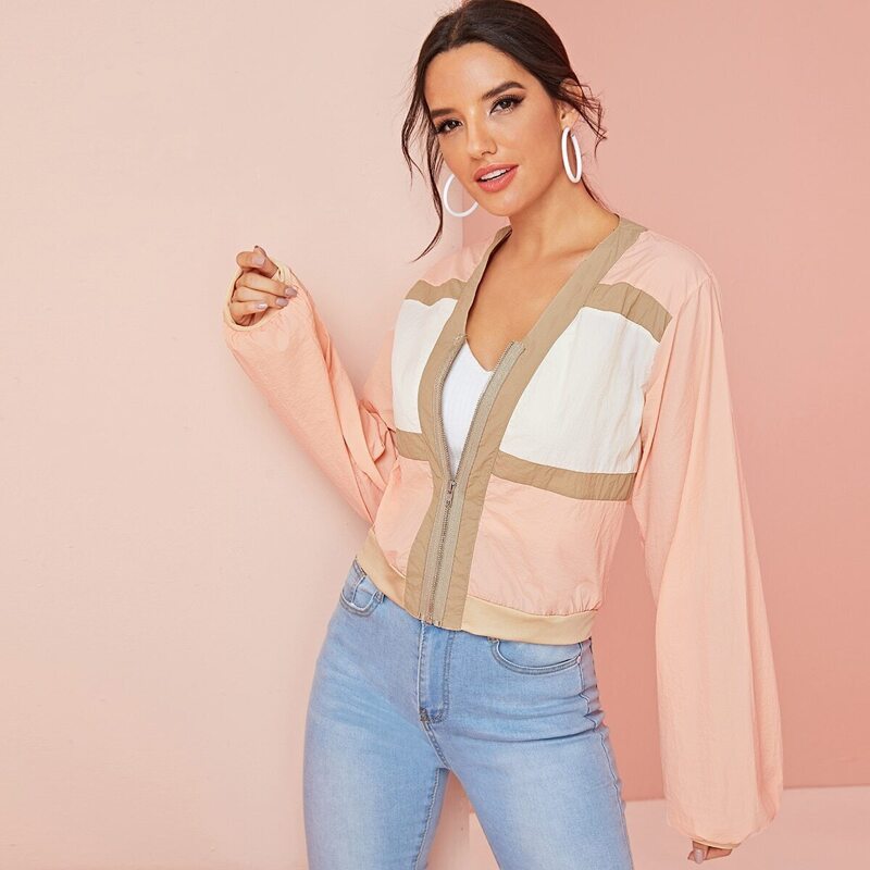 

Cut And Sew Zip Through Jacket, Multicolor