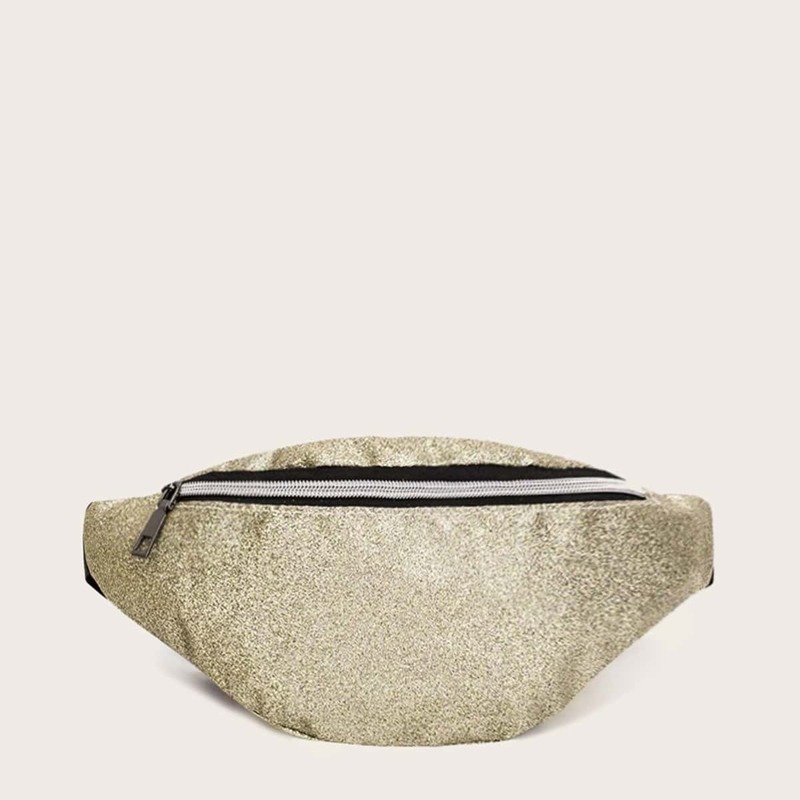 

Glitter Zip Front Fanny Pack, Gold