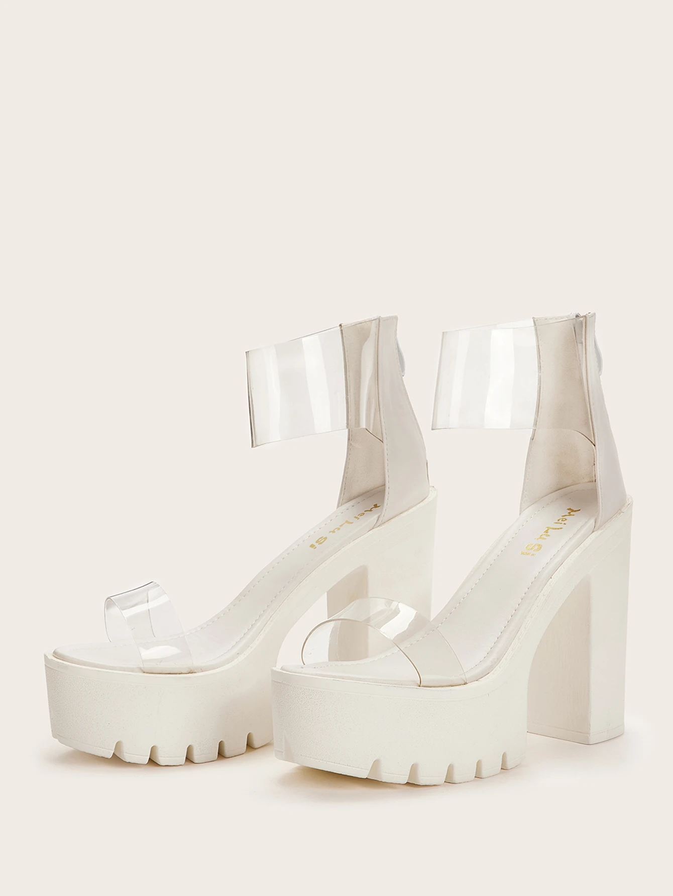 clear strap platform chunky heels