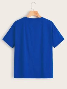 SHEIN LUNE Drop Shoulder Slogan Graphic Top - Royal Blue - View 2