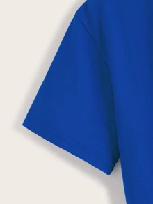 SHEIN LUNE Drop Shoulder Slogan Graphic Top - Royal Blue - View 4